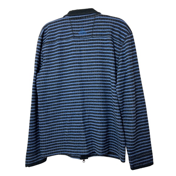 Prana Mens L Barclay Full Zip Jacket Blue Black Stripe Wool Blend Outdoor Casual - Picture 2 of 6